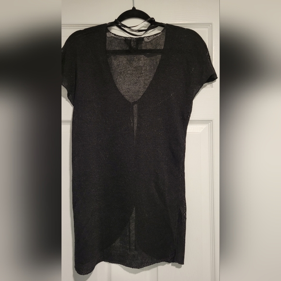 NWOT Willie Smith Black Short Sleeve Linen/Rayon Sheer Top- Size Medium - Picture 8 of 12